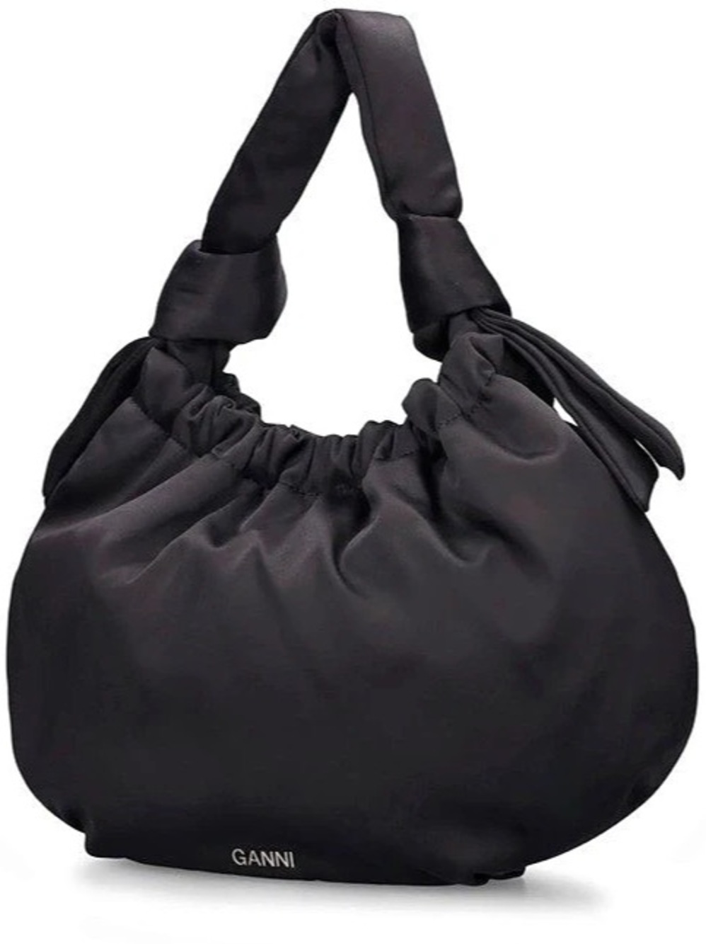 GANNI Bou Bag Black Satin Shoulder Bag in Black
